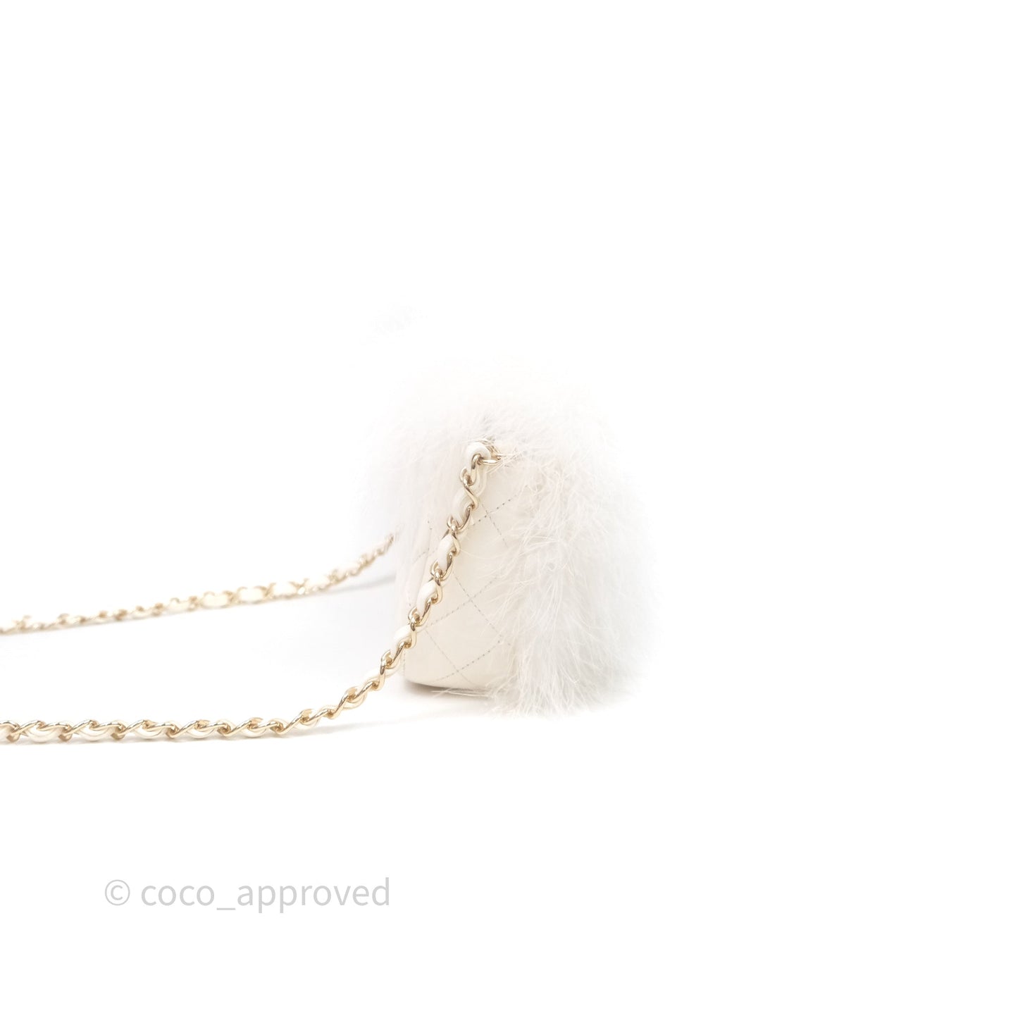 Chanel Quilted Fur Flap Bag White Gold Hardware