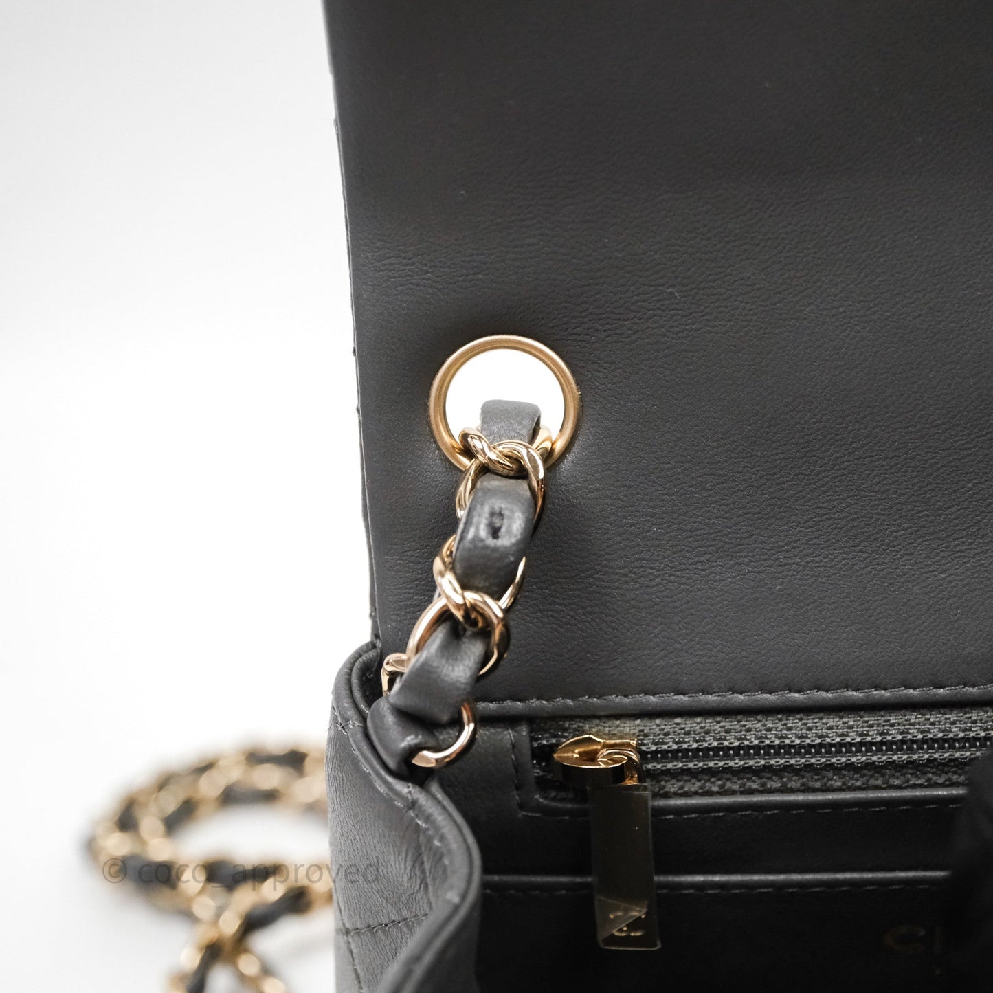 Chanel Mini Square Flap Quilted Grey Lambskin Gold Hardware