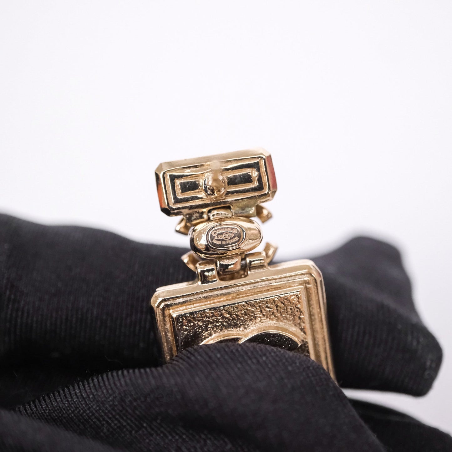 Chanel Crystal Perfume Bottle Pendant Earrings Gold Tone 23P