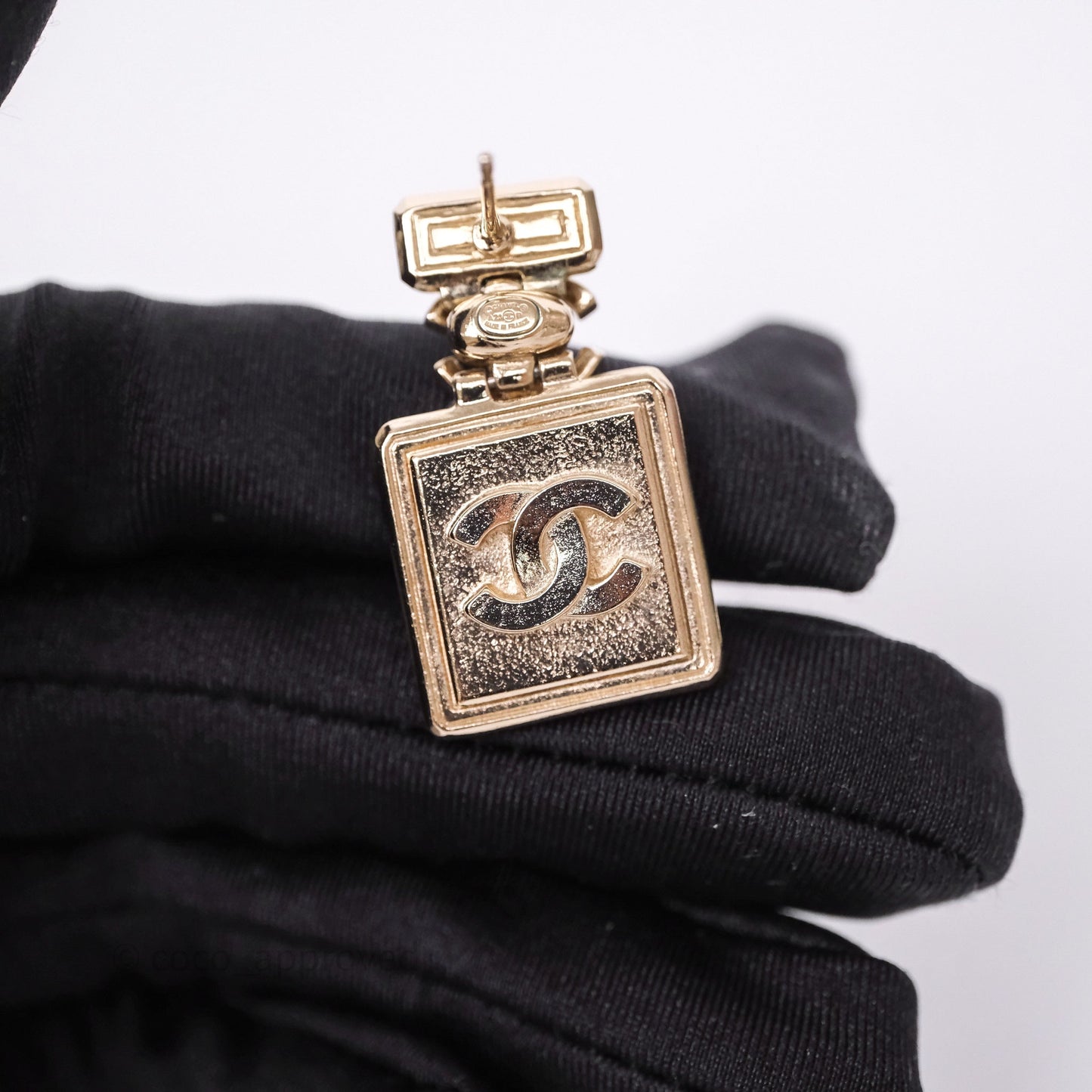 Chanel Crystal Perfume Bottle Pendant Earrings Gold Tone 23P