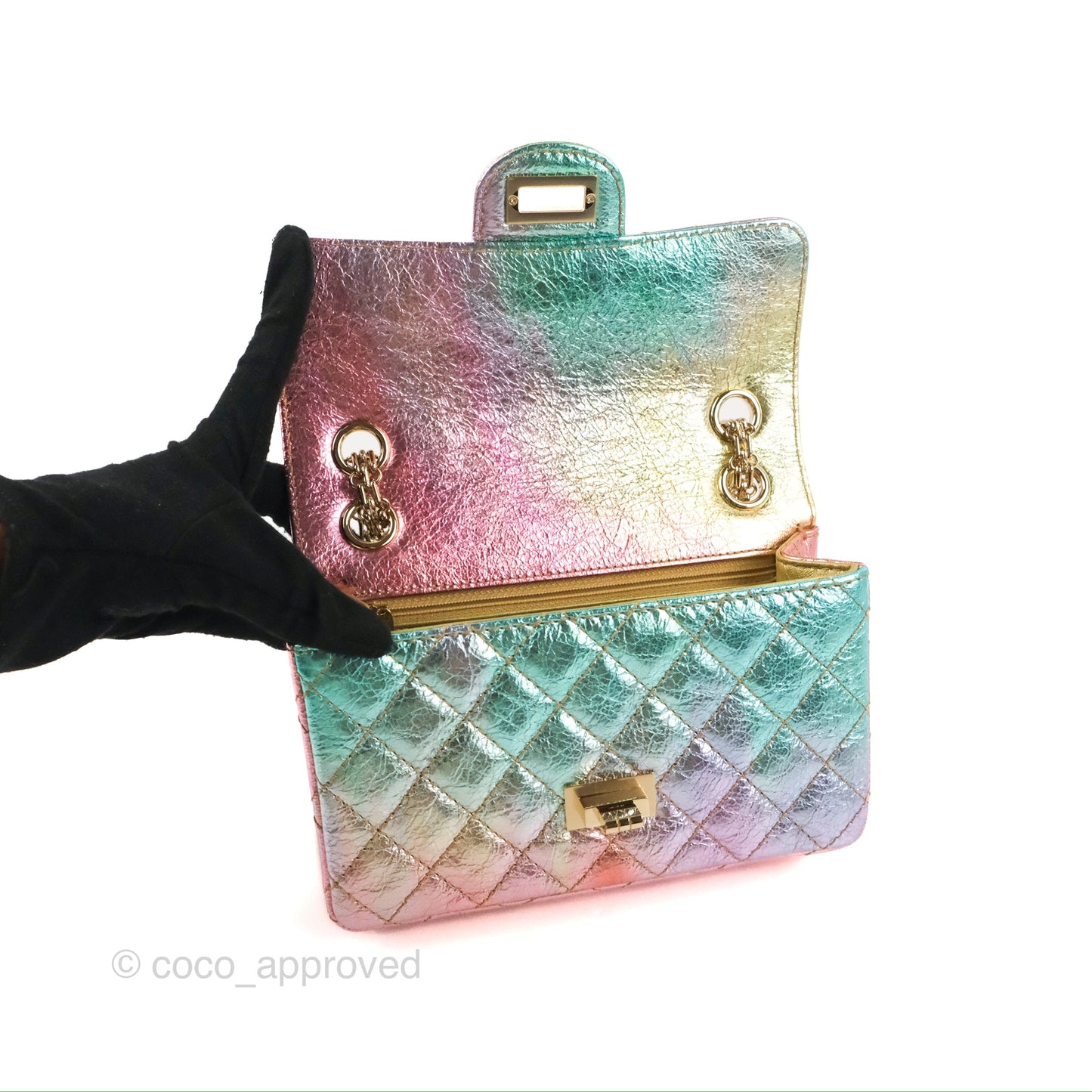 Chanel Mini Reissue 224 Metallic Rainbow Crumpled Calfskin Gold Hardware