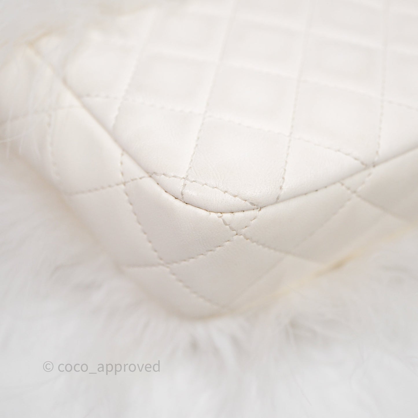 Chanel Quilted Fur Flap Bag White Gold Hardware