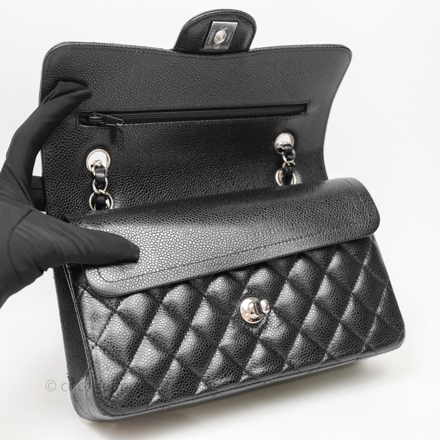 Chanel Small Classic Flap Quilted Black Caviar Silver Hardware
