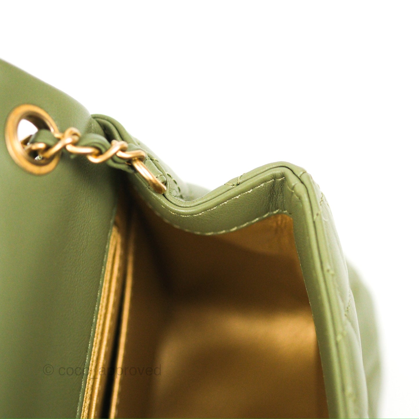 Chanel Pearl Crush Mini Square Quilted Olive Green Lambskin Aged Gold Hardware
