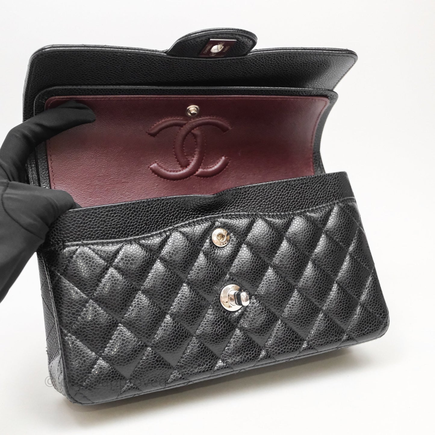Chanel Small Classic Flap Quilted Black Caviar Silver Hardware