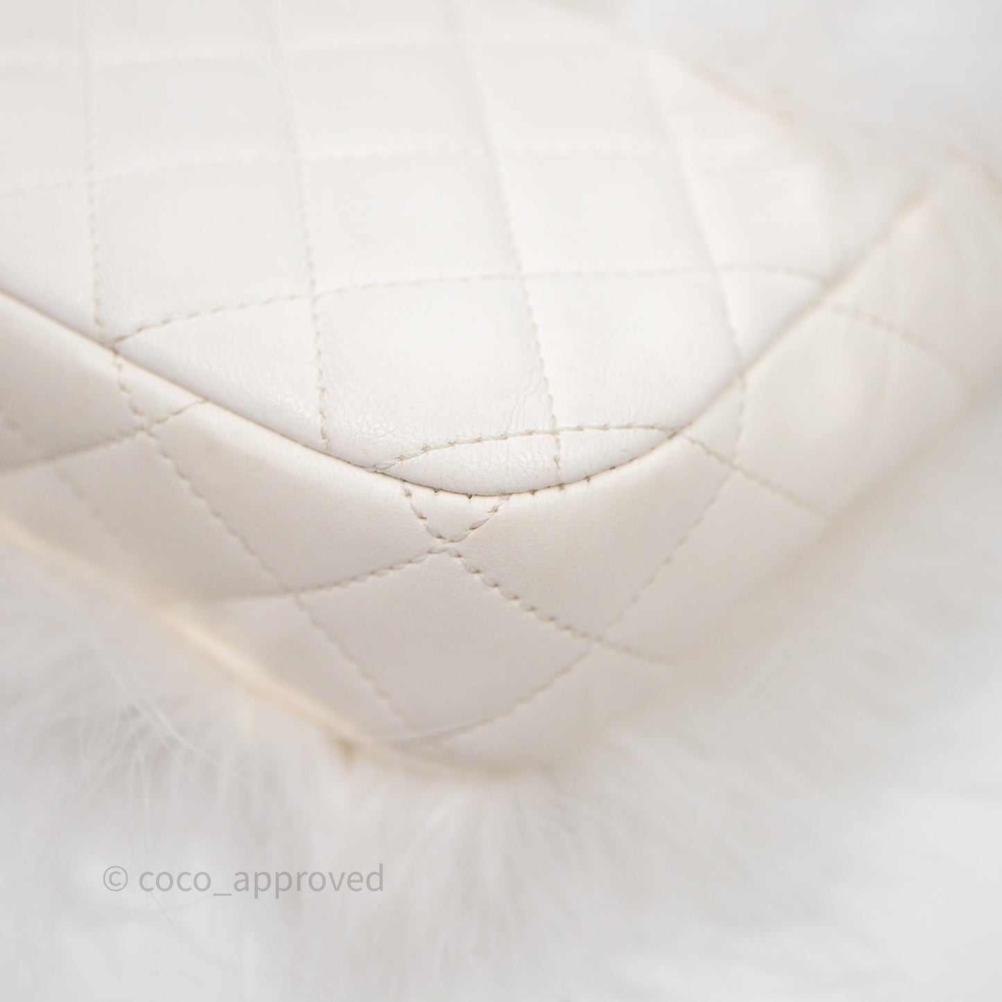 Chanel Quilted Fur Flap Bag White Gold Hardware
