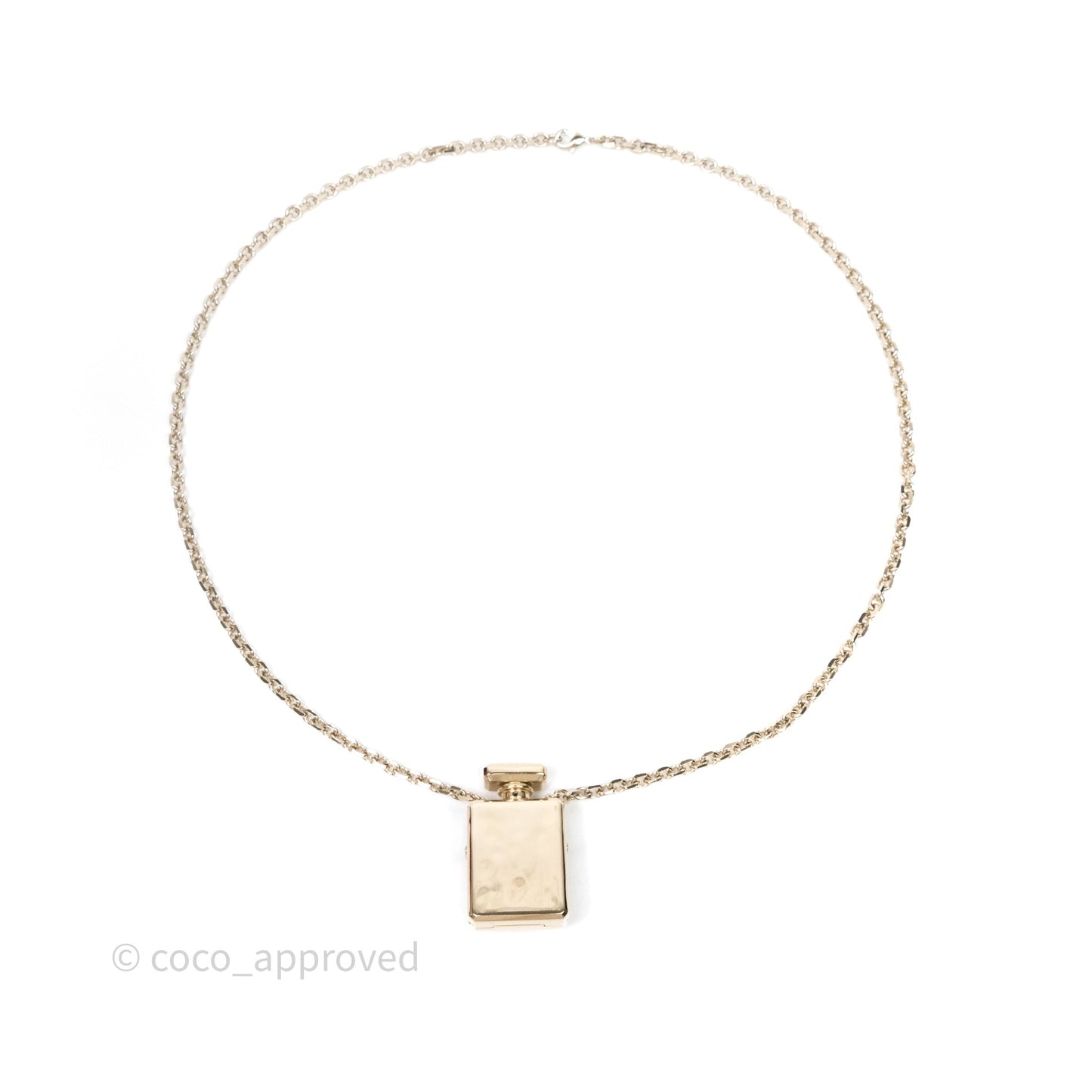 Chanel CC Pearl Perfume Bottle Locket Long Necklace Gold Tone 22S
