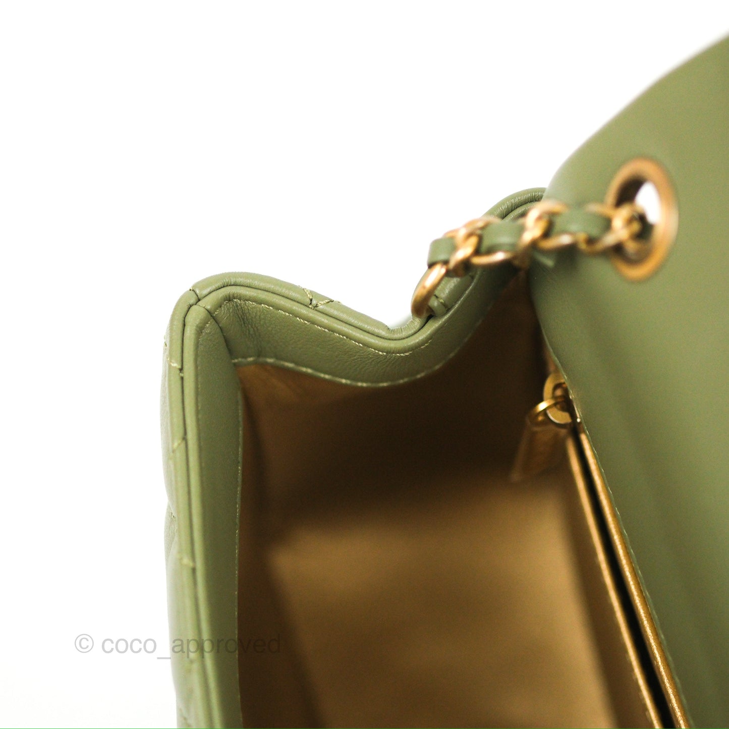Chanel Pearl Crush Mini Square Quilted Olive Green Lambskin Aged Gold Hardware