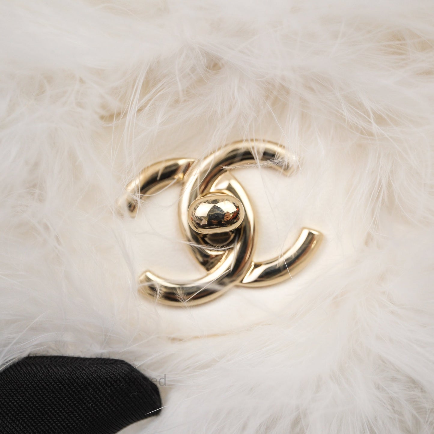 Chanel Quilted Fur Flap Bag White Gold Hardware