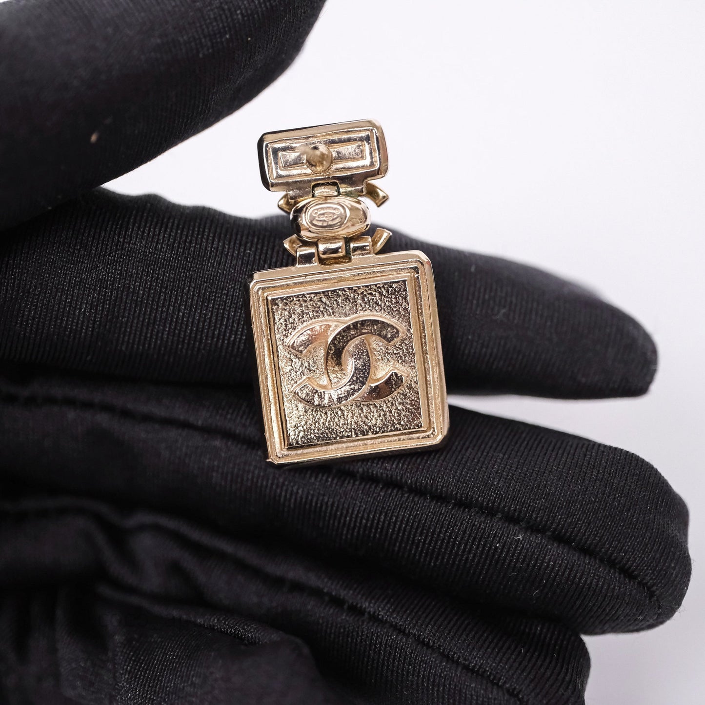 Chanel Crystal Perfume Bottle Pendant Earrings Gold Tone 23P