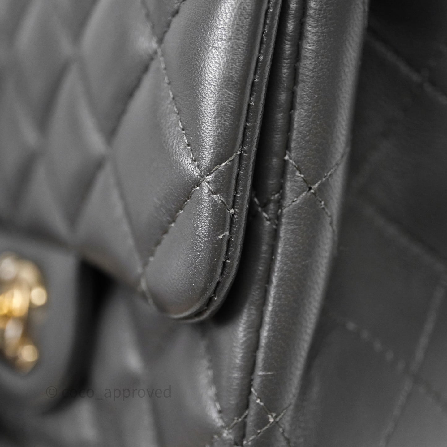 Chanel Mini Square Flap Quilted Grey Lambskin Gold Hardware
