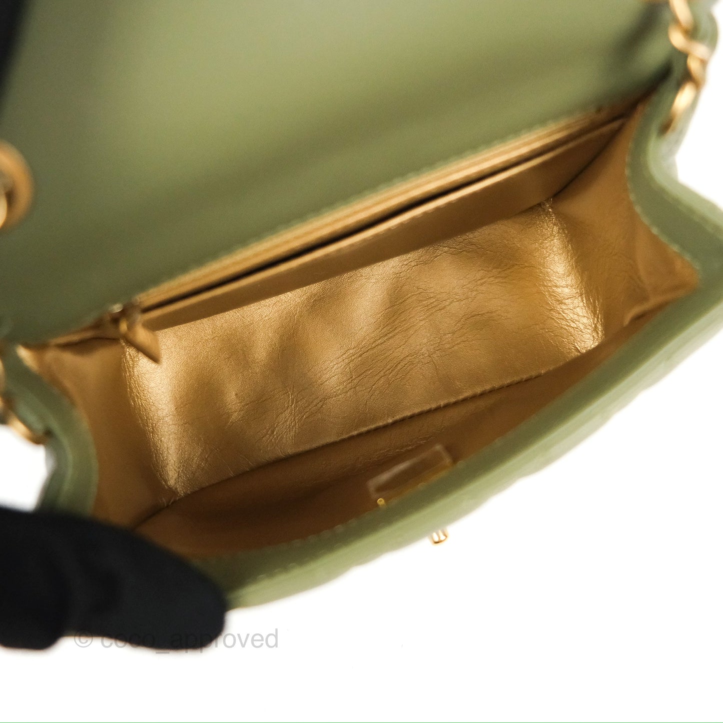 Chanel Pearl Crush Mini Square Quilted Olive Green Lambskin Aged Gold Hardware