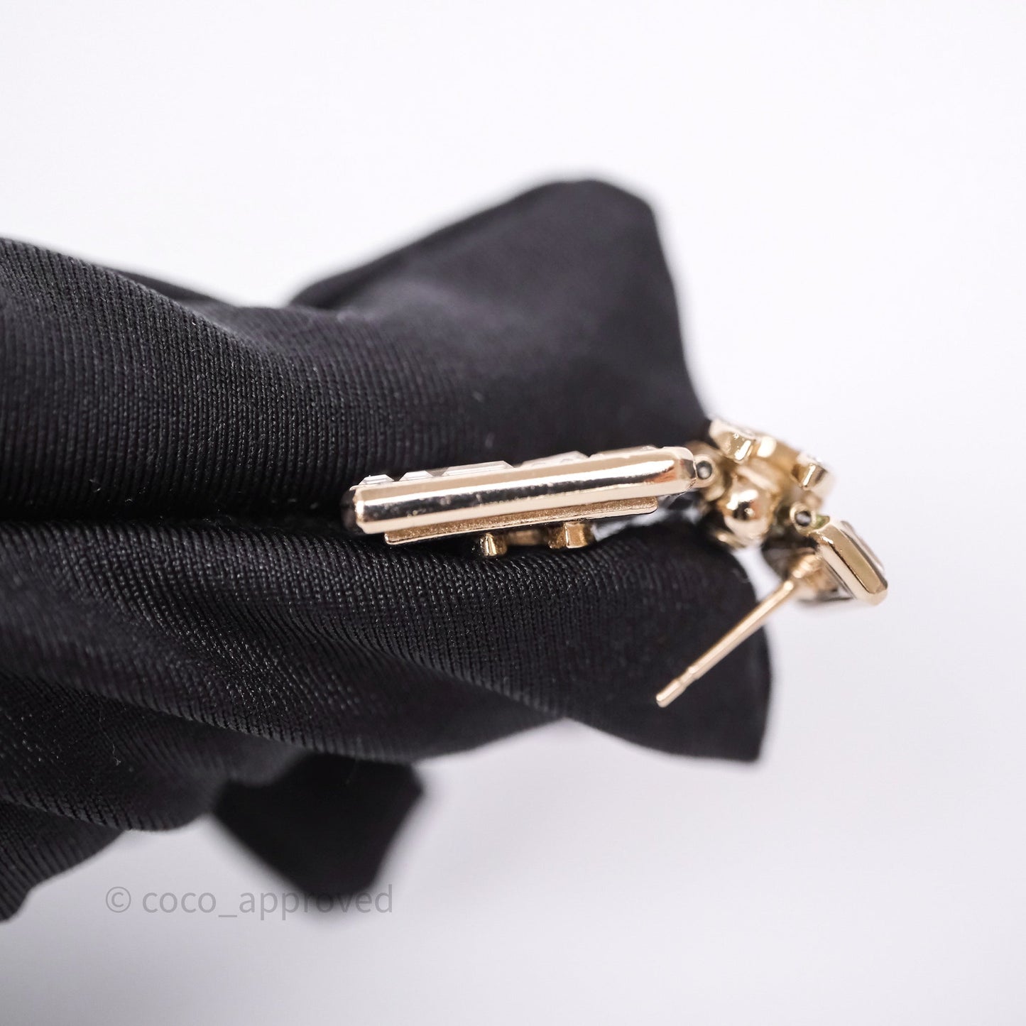 Chanel Crystal Perfume Bottle Pendant Earrings Gold Tone 23P