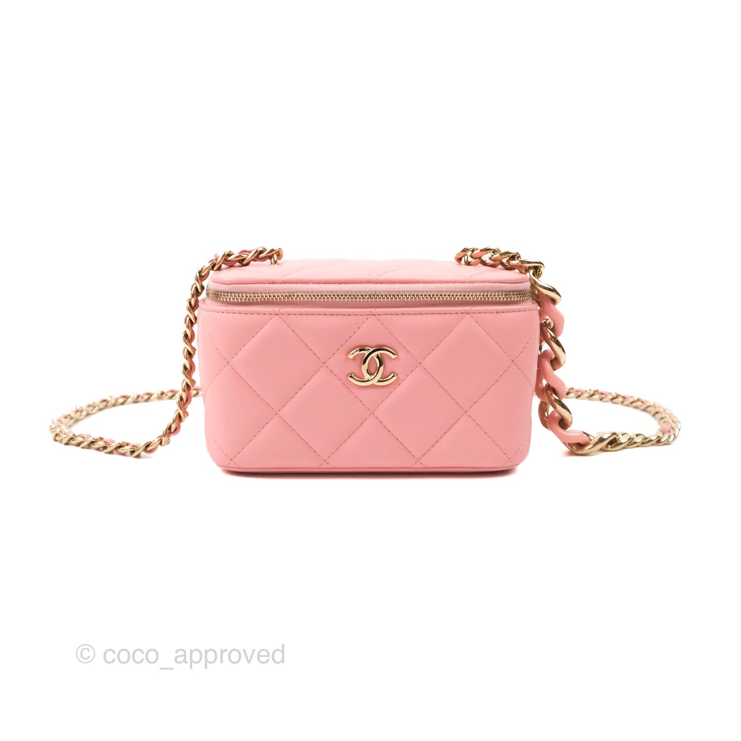 Chanel Resin Elegant Chain Vanity Case Pink Lambskin Gold Hardware