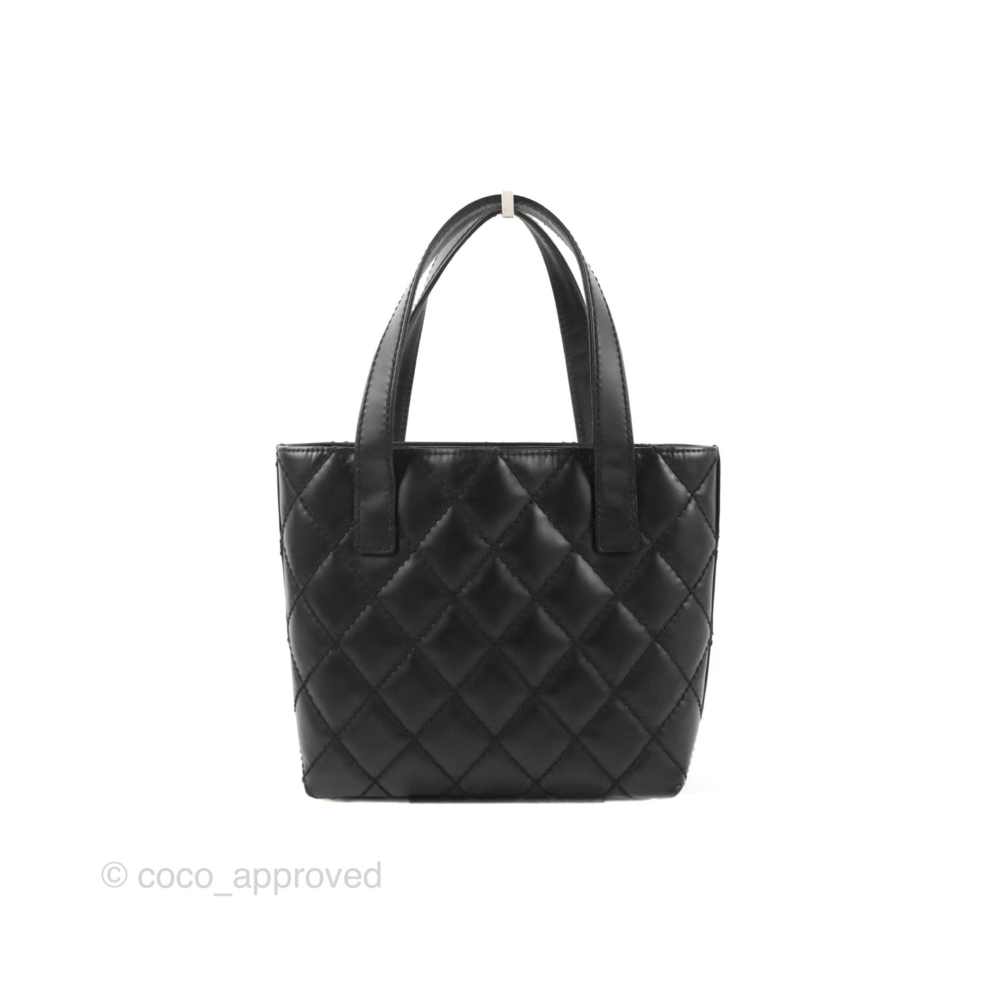 Chanel Vintage Quilted CC Tote Bag Matte Black Calfskin Gold Hardware