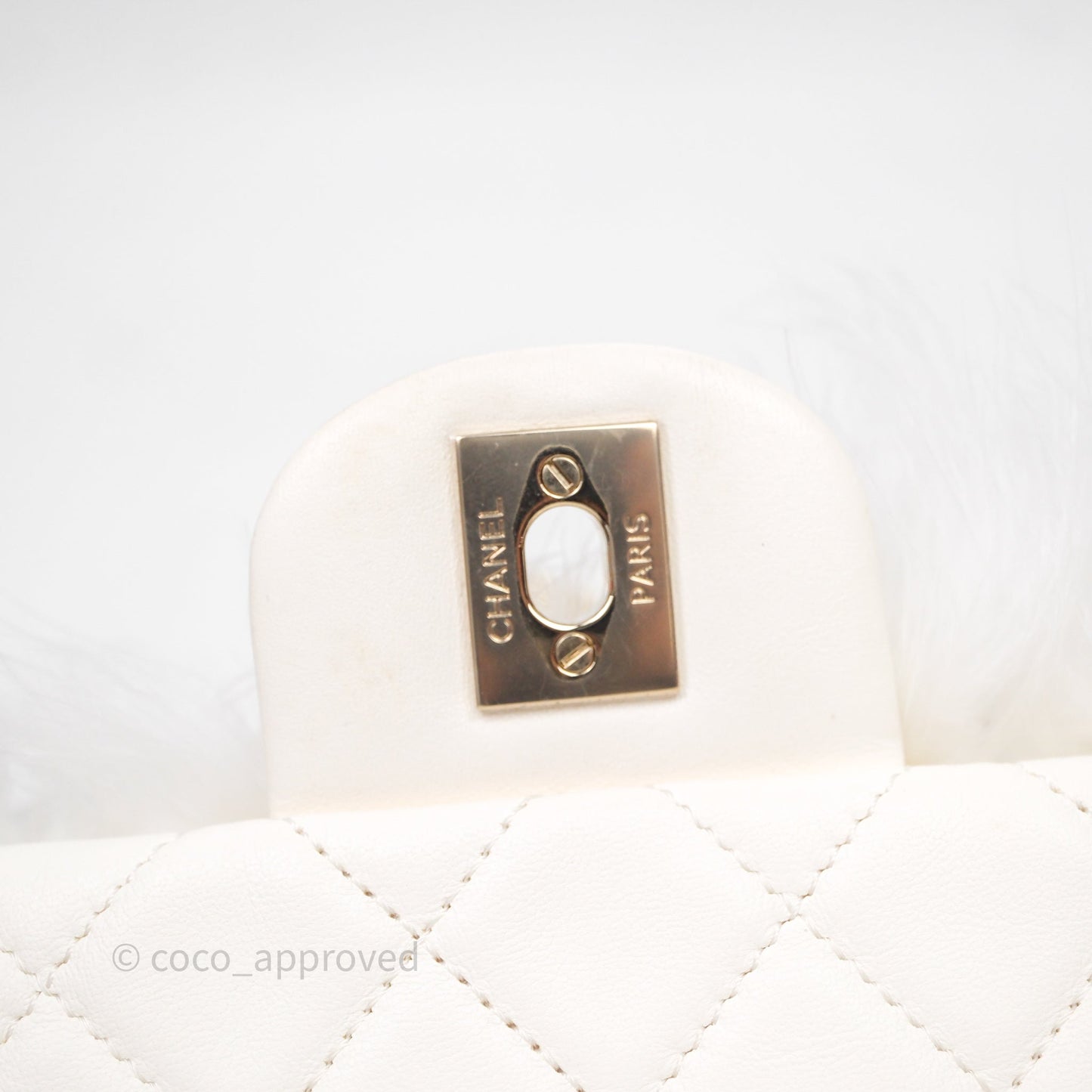 Chanel Quilted Fur Flap Bag White Gold Hardware