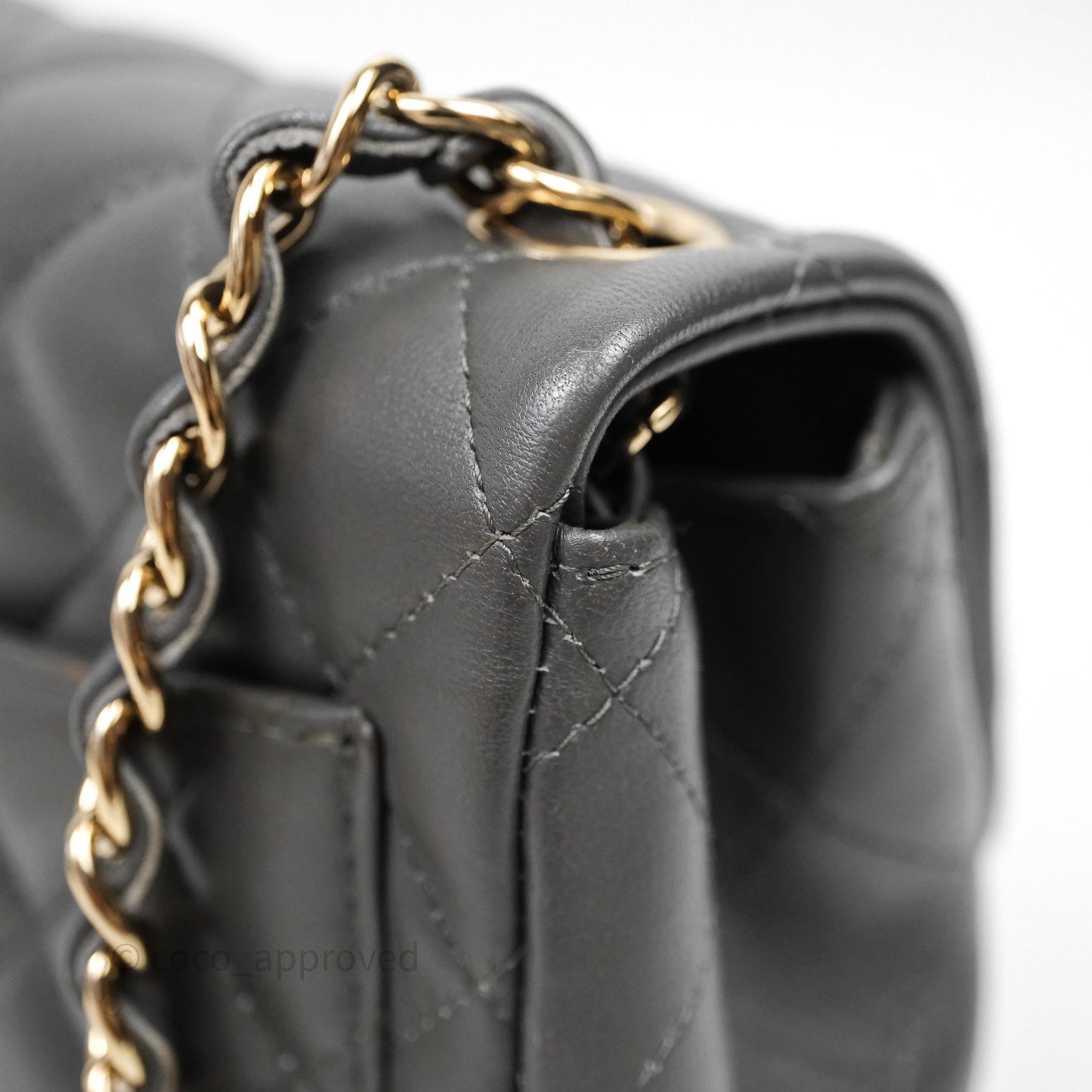 Chanel Mini Square Flap Quilted Grey Lambskin Gold Hardware