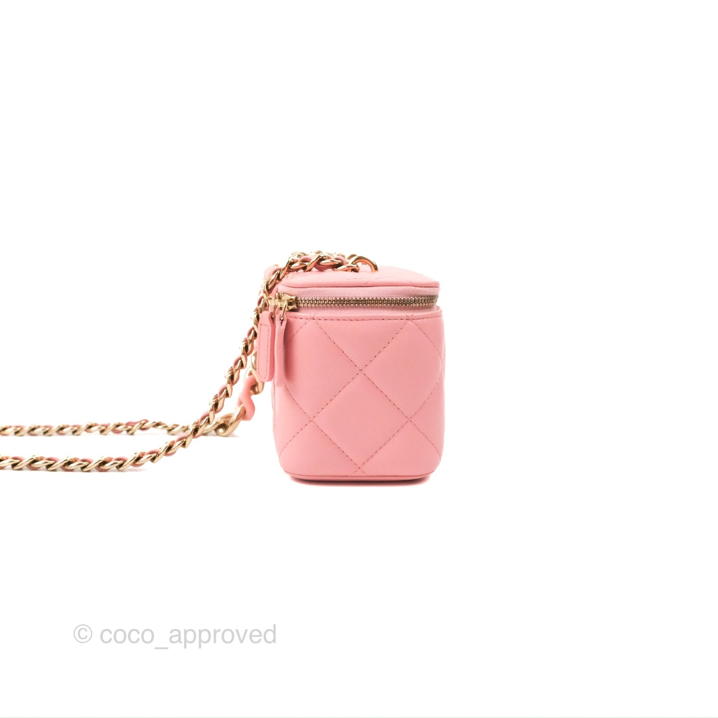 Chanel Resin Elegant Chain Vanity Case Pink Lambskin Gold Hardware