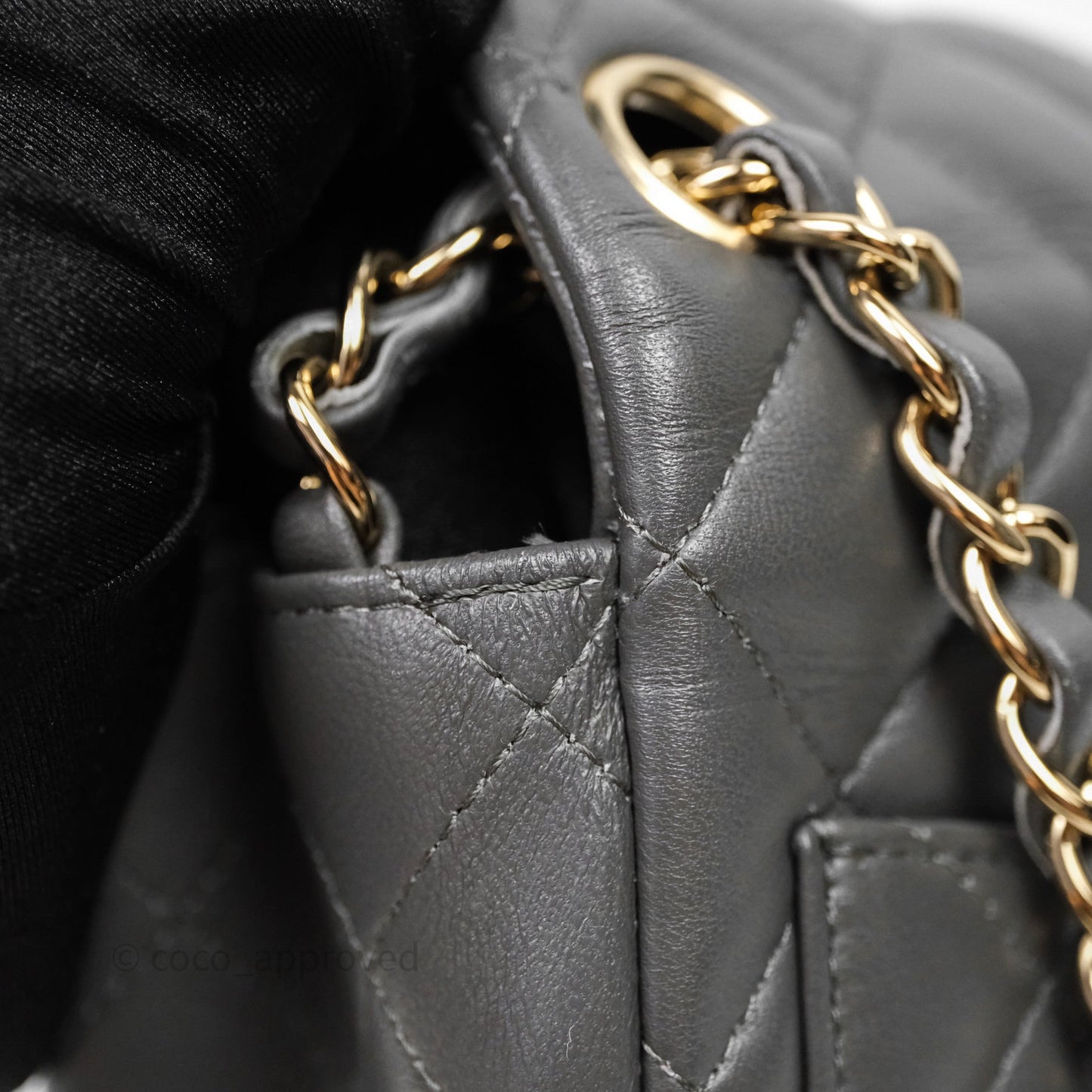 Chanel Mini Square Flap Quilted Grey Lambskin Gold Hardware