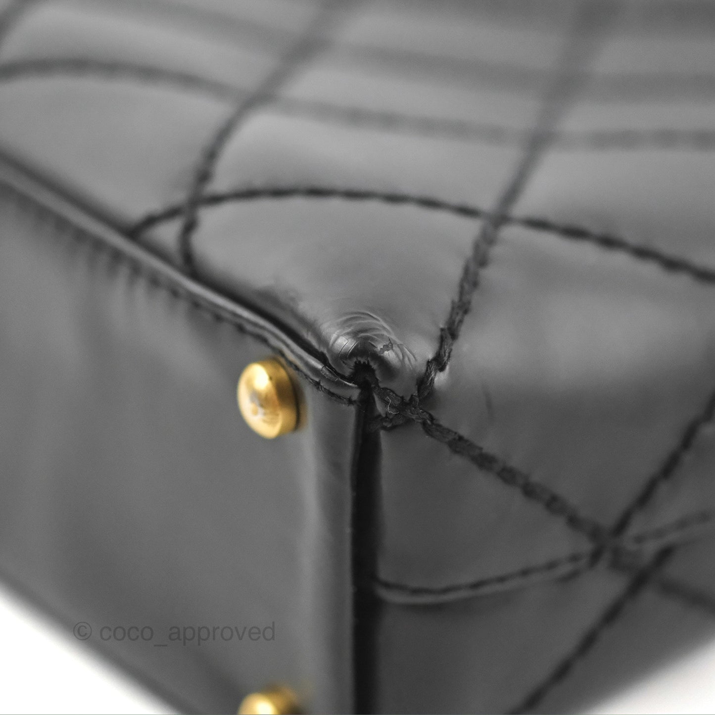 Chanel Vintage Quilted CC Tote Bag Matte Black Calfskin Gold Hardware
