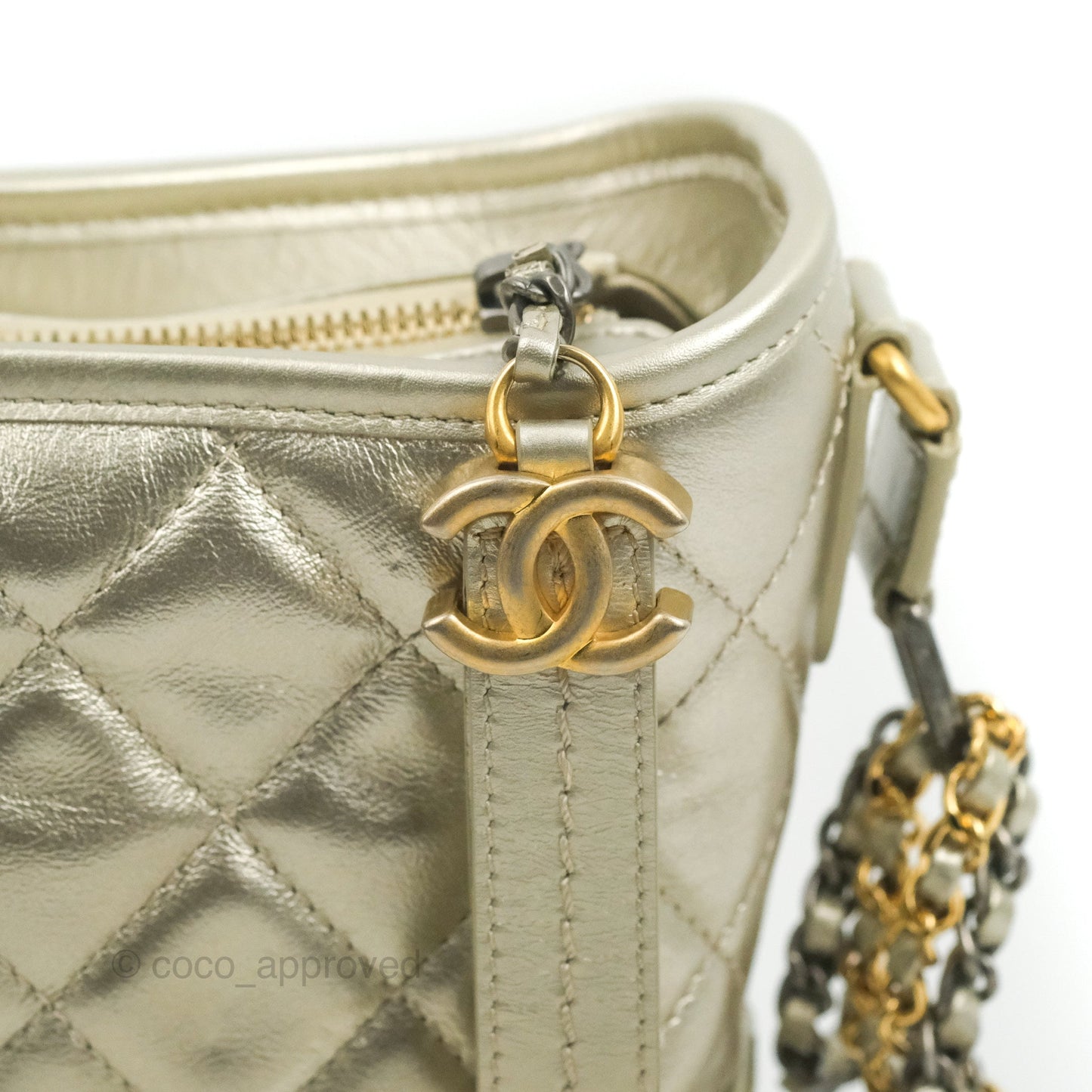 Chanel Quilted Small Gabrielle Hobo Metallic Pale Gold Aged Calfskin
