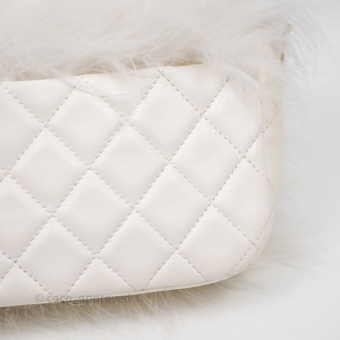 Chanel Quilted Fur Flap Bag White Gold Hardware