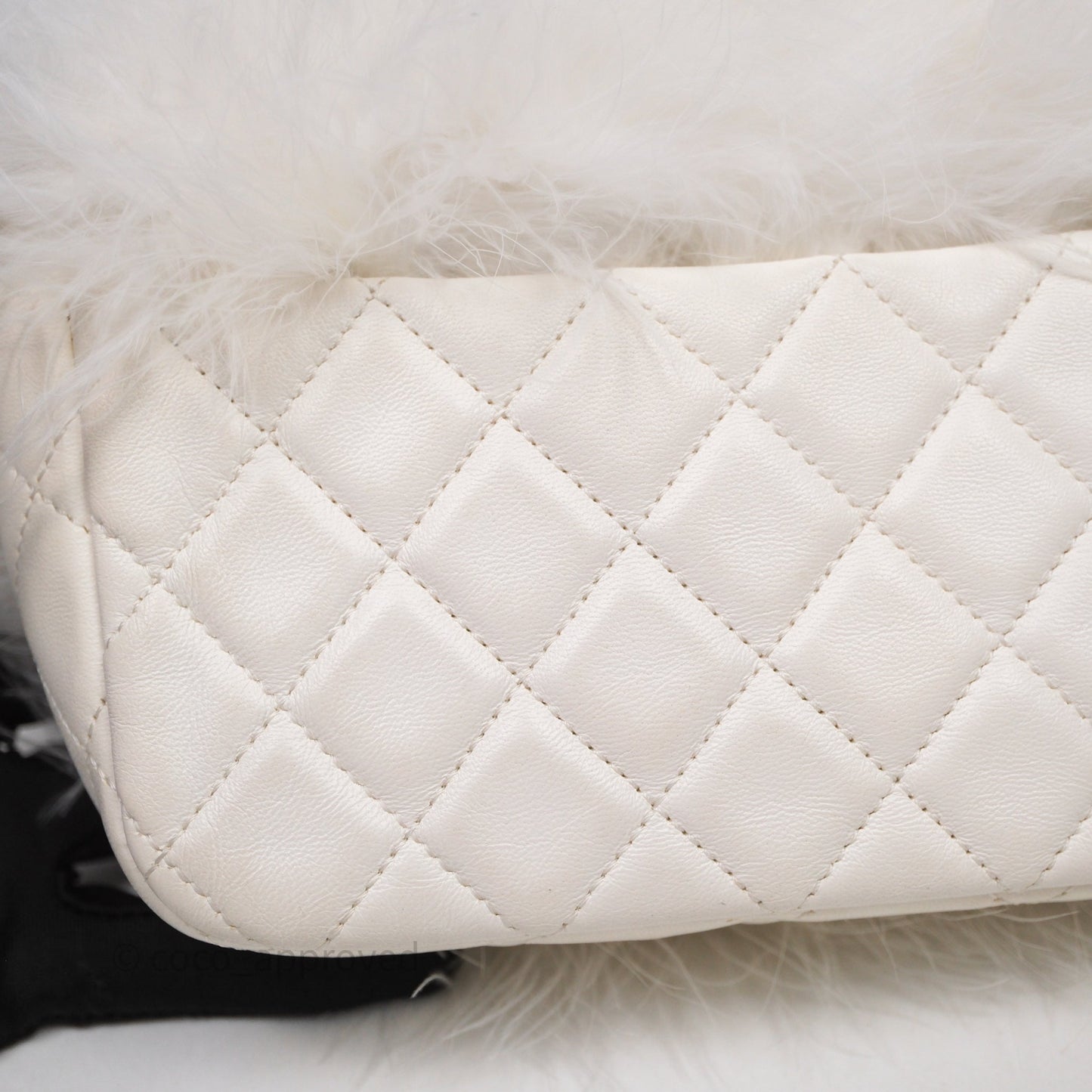 Chanel Quilted Fur Flap Bag White Gold Hardware