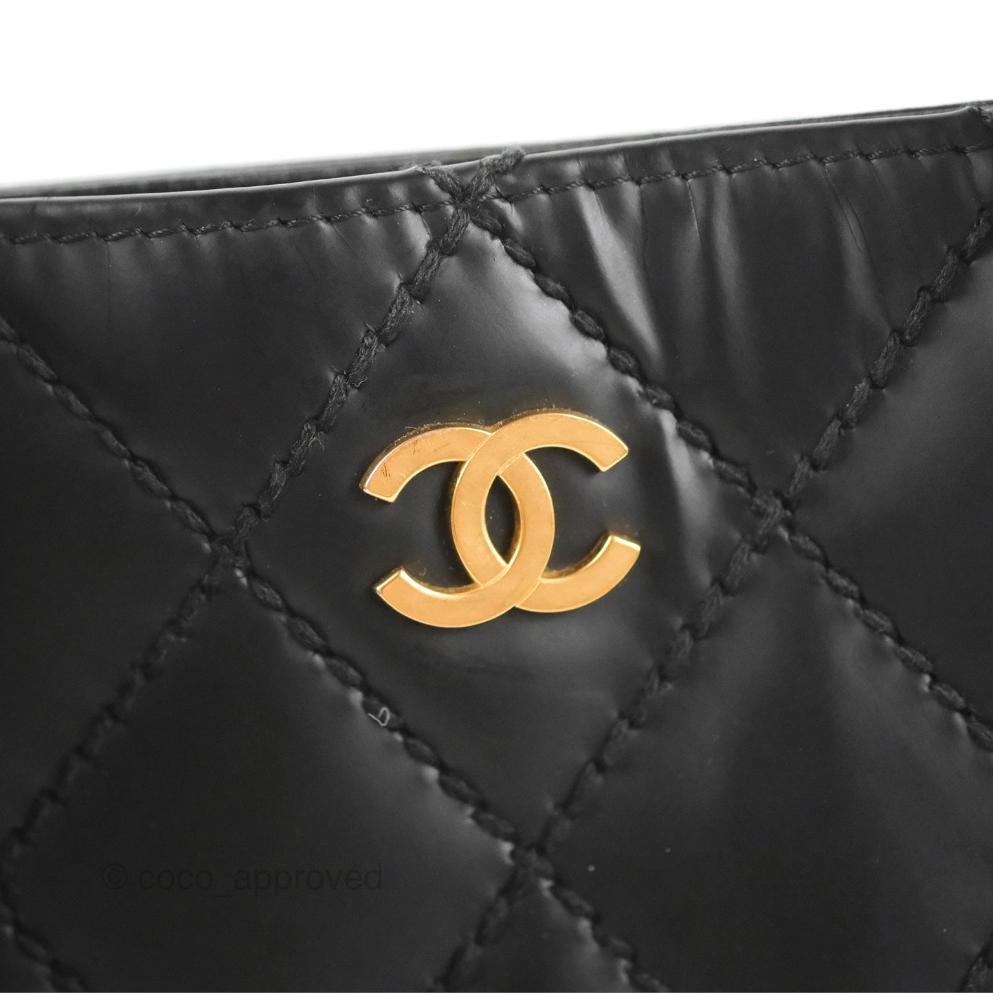 Chanel Vintage Quilted CC Tote Bag Matte Black Calfskin Gold Hardware
