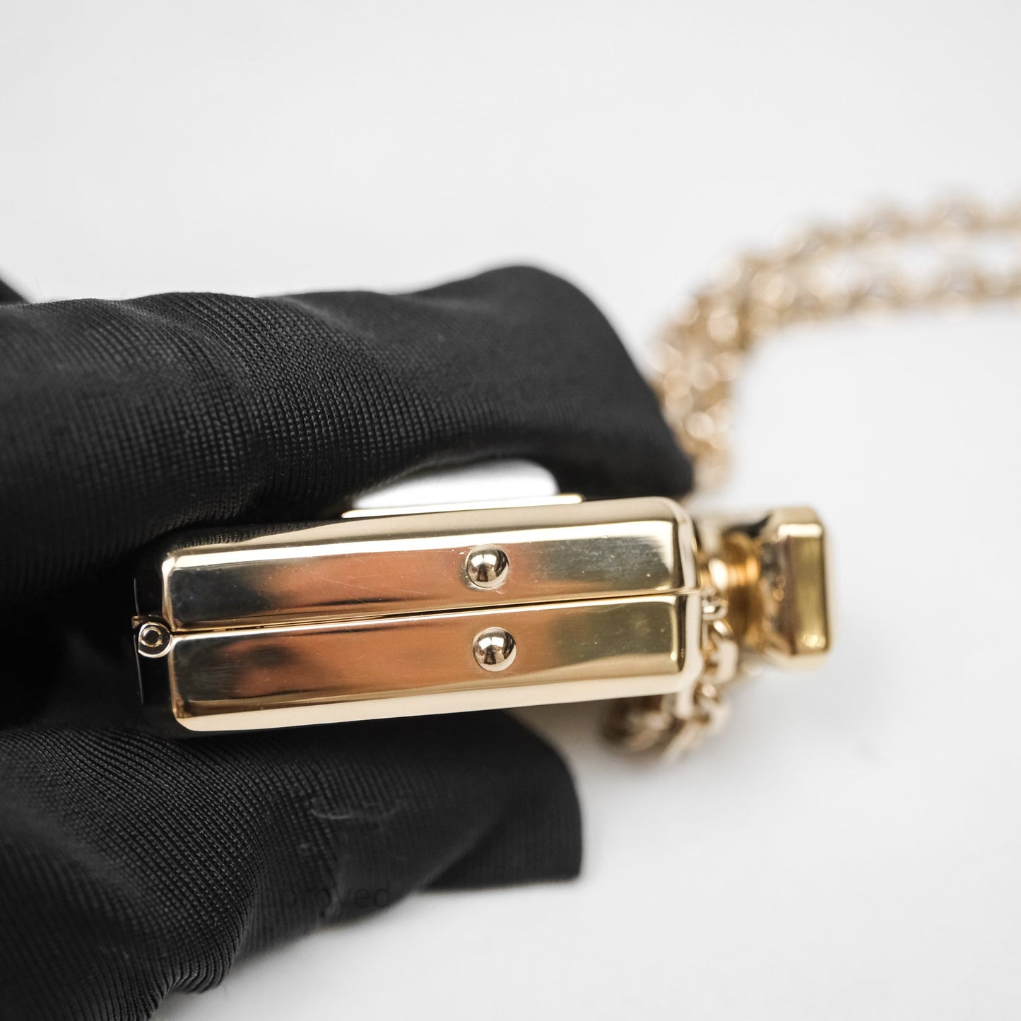 Chanel CC Pearl Perfume Bottle Locket Long Necklace Gold Tone 22S