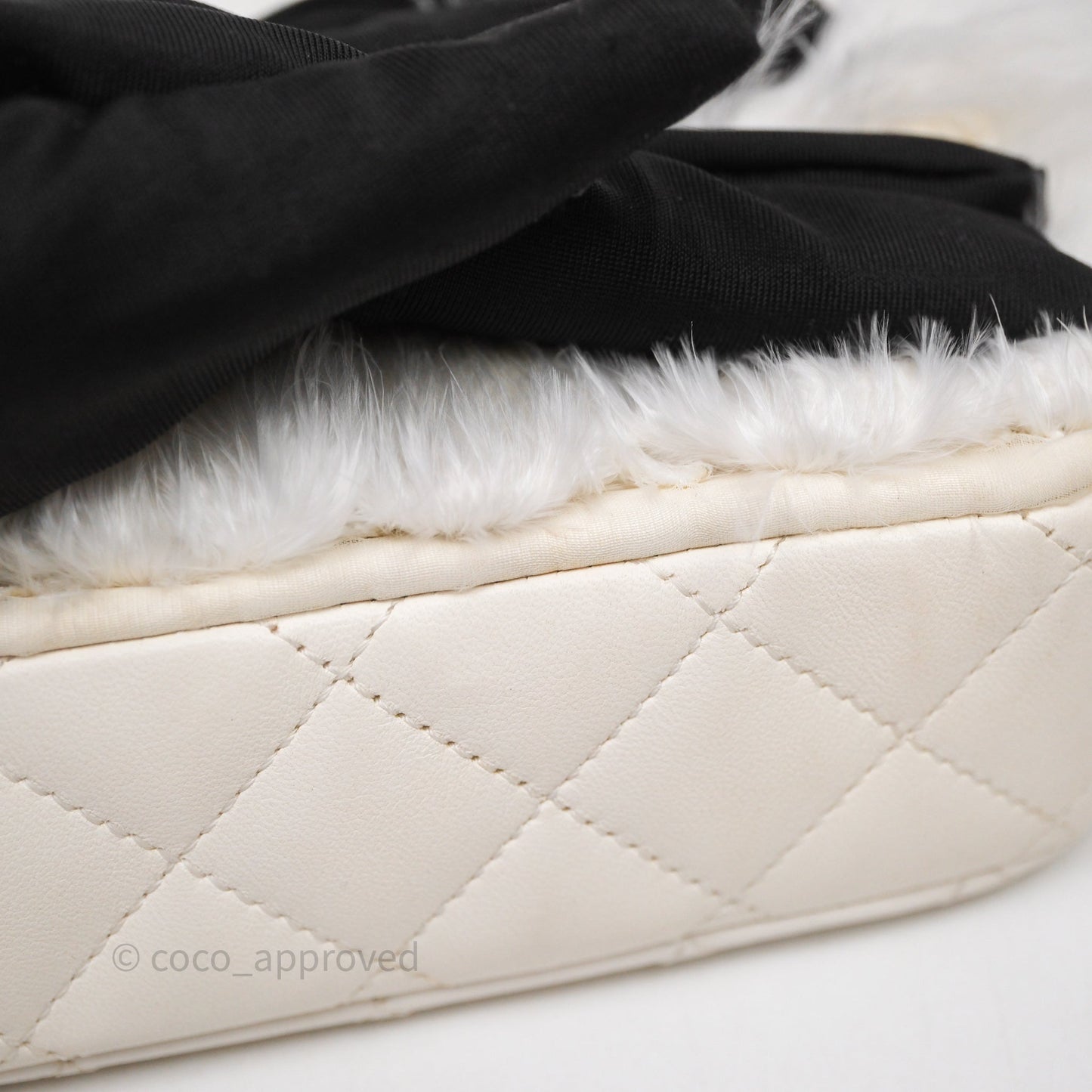 Chanel Quilted Fur Flap Bag White Gold Hardware