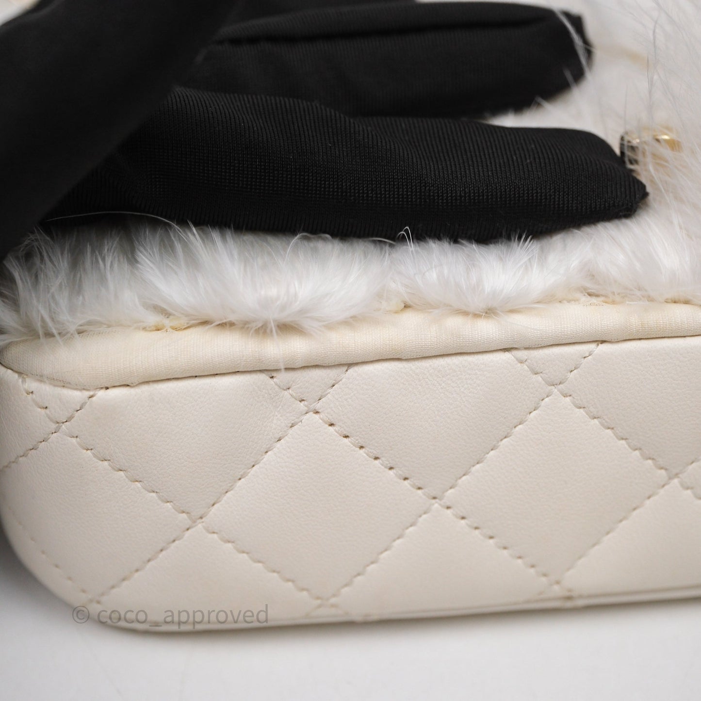 Chanel Quilted Fur Flap Bag White Gold Hardware