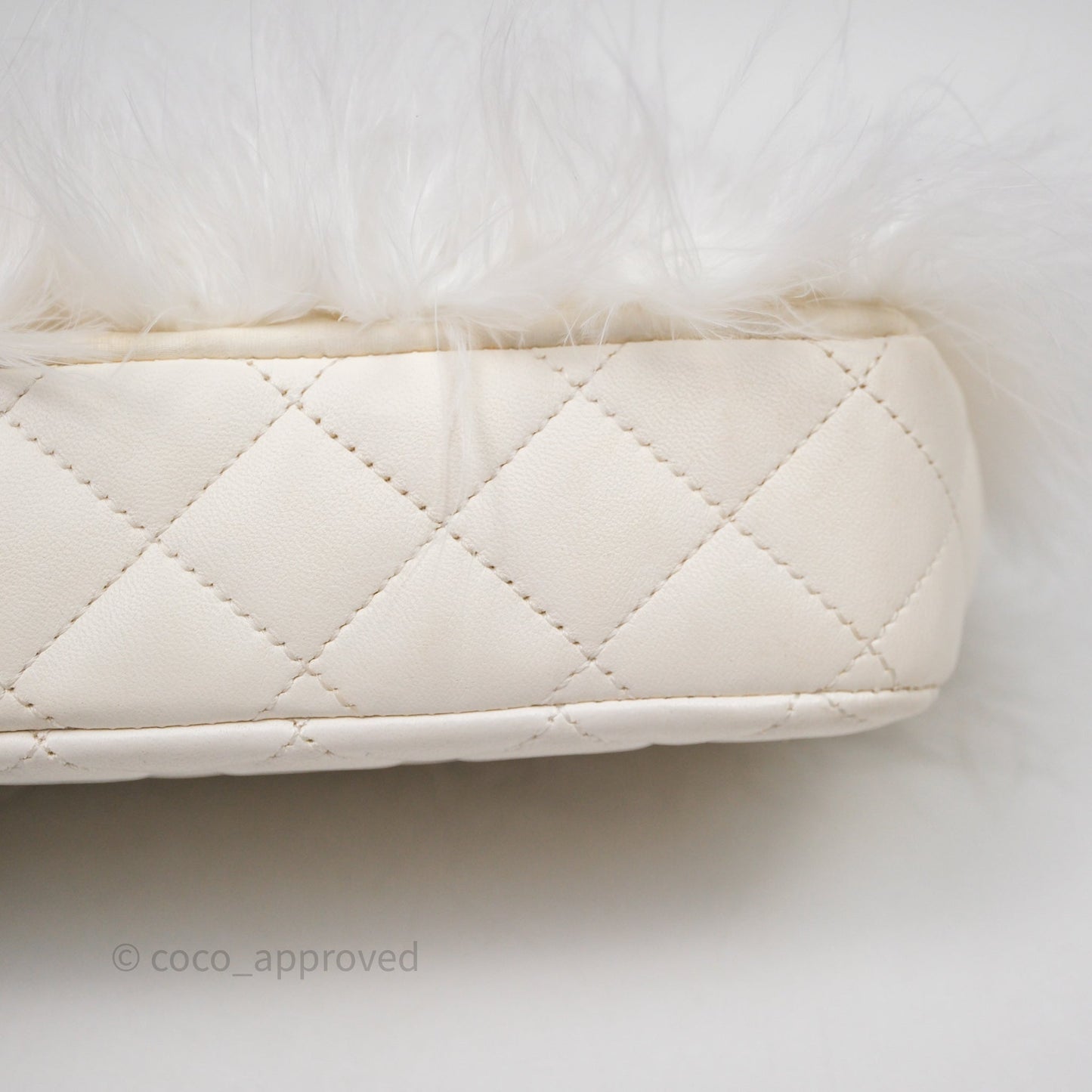 Chanel Quilted Fur Flap Bag White Gold Hardware