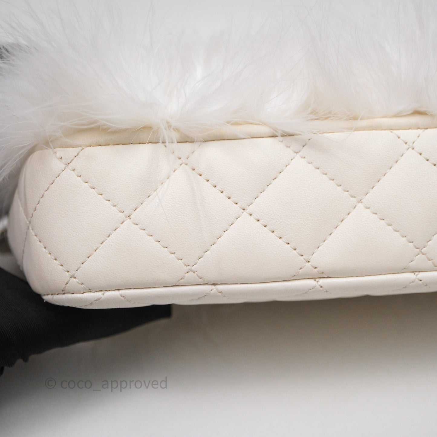 Chanel Quilted Fur Flap Bag White Gold Hardware