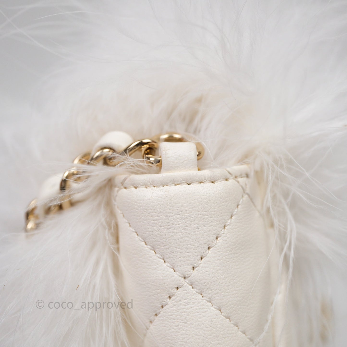 Chanel Quilted Fur Flap Bag White Gold Hardware