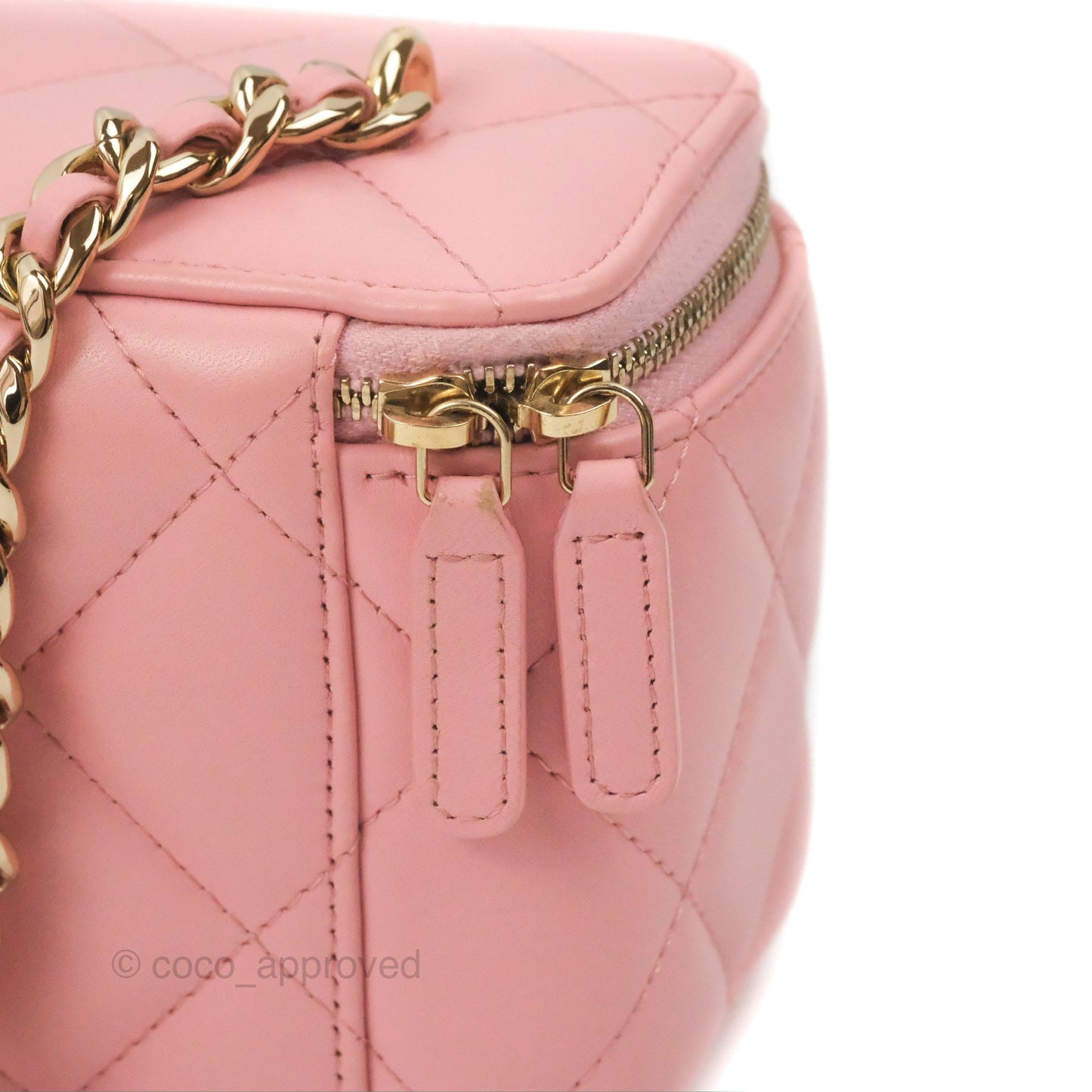 Chanel Resin Elegant Chain Vanity Case Pink Lambskin Gold Hardware