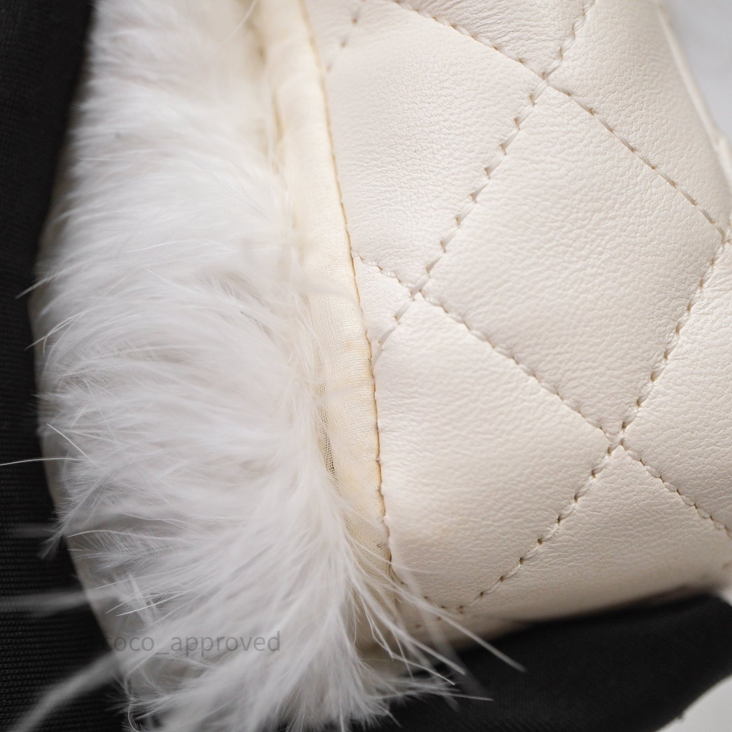 Chanel Quilted Fur Flap Bag White Gold Hardware