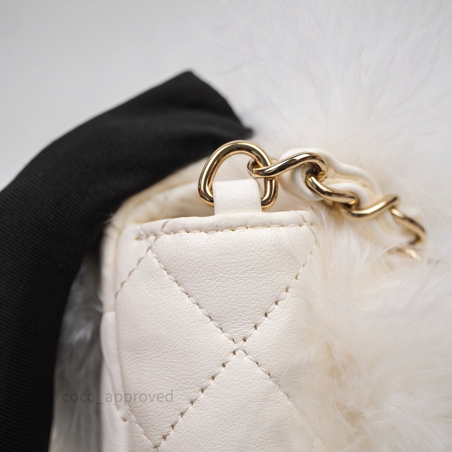 Chanel Quilted Fur Flap Bag White Gold Hardware