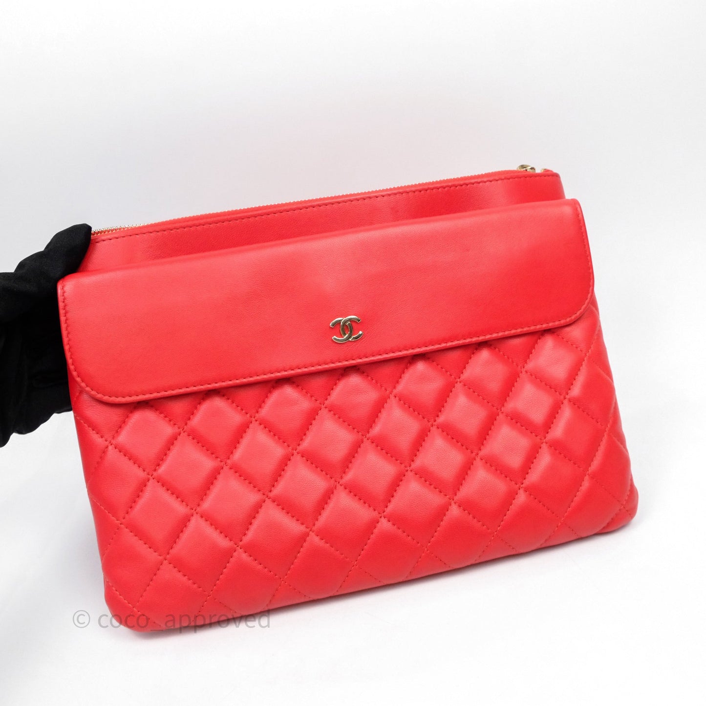 Chanel Flap O Case Clutch Red Lambskin Gold Hardware