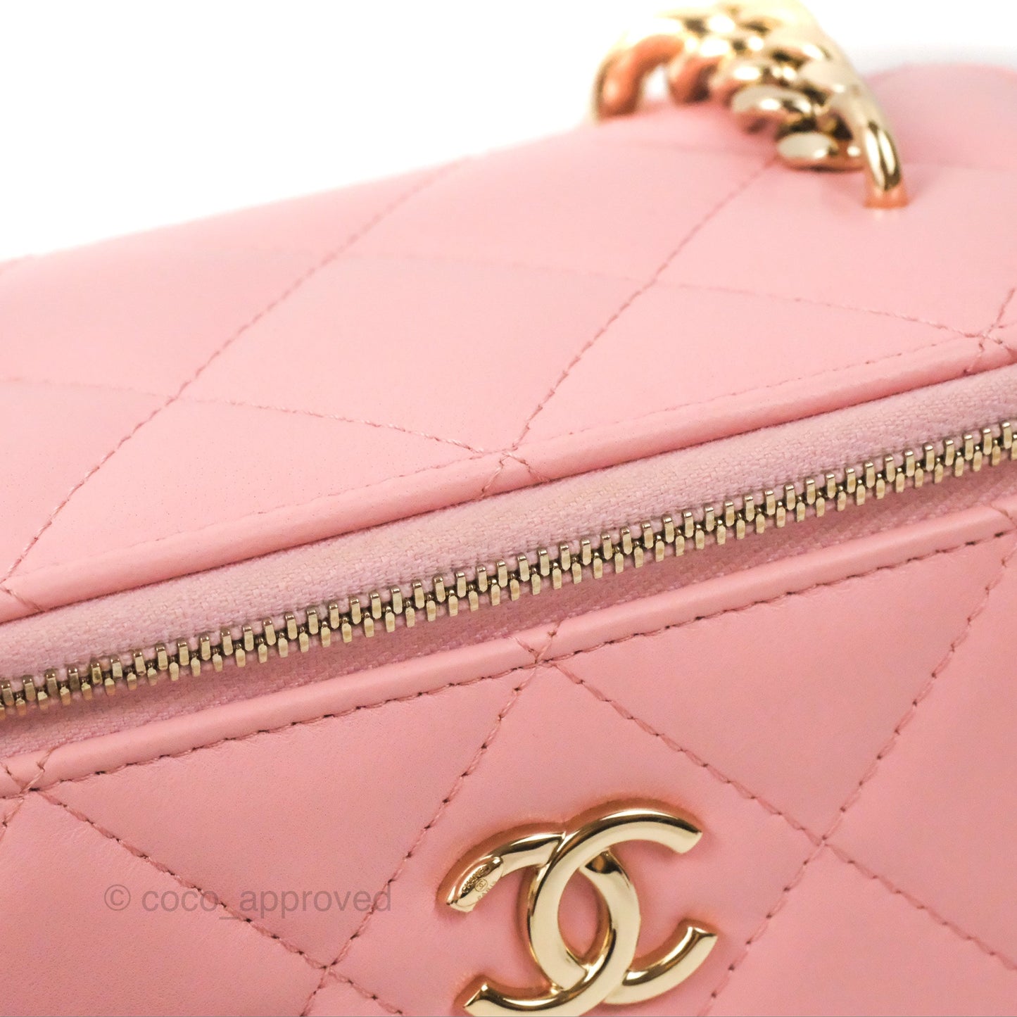 Chanel Resin Elegant Chain Vanity Case Pink Lambskin Gold Hardware