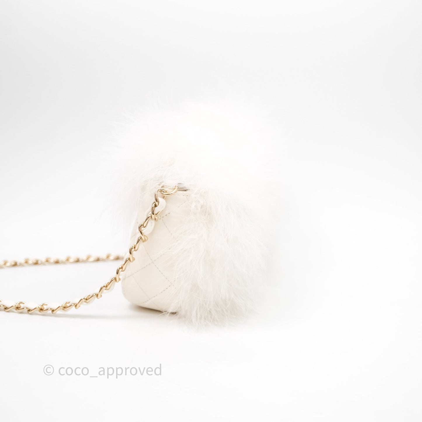 Chanel Quilted Fur Flap Bag White Gold Hardware