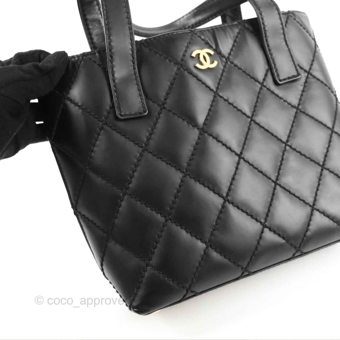 Chanel Vintage Quilted CC Tote Bag Matte Black Calfskin Gold Hardware