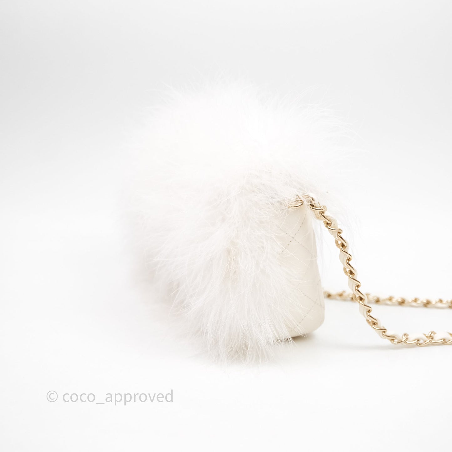 Chanel Quilted Fur Flap Bag White Gold Hardware