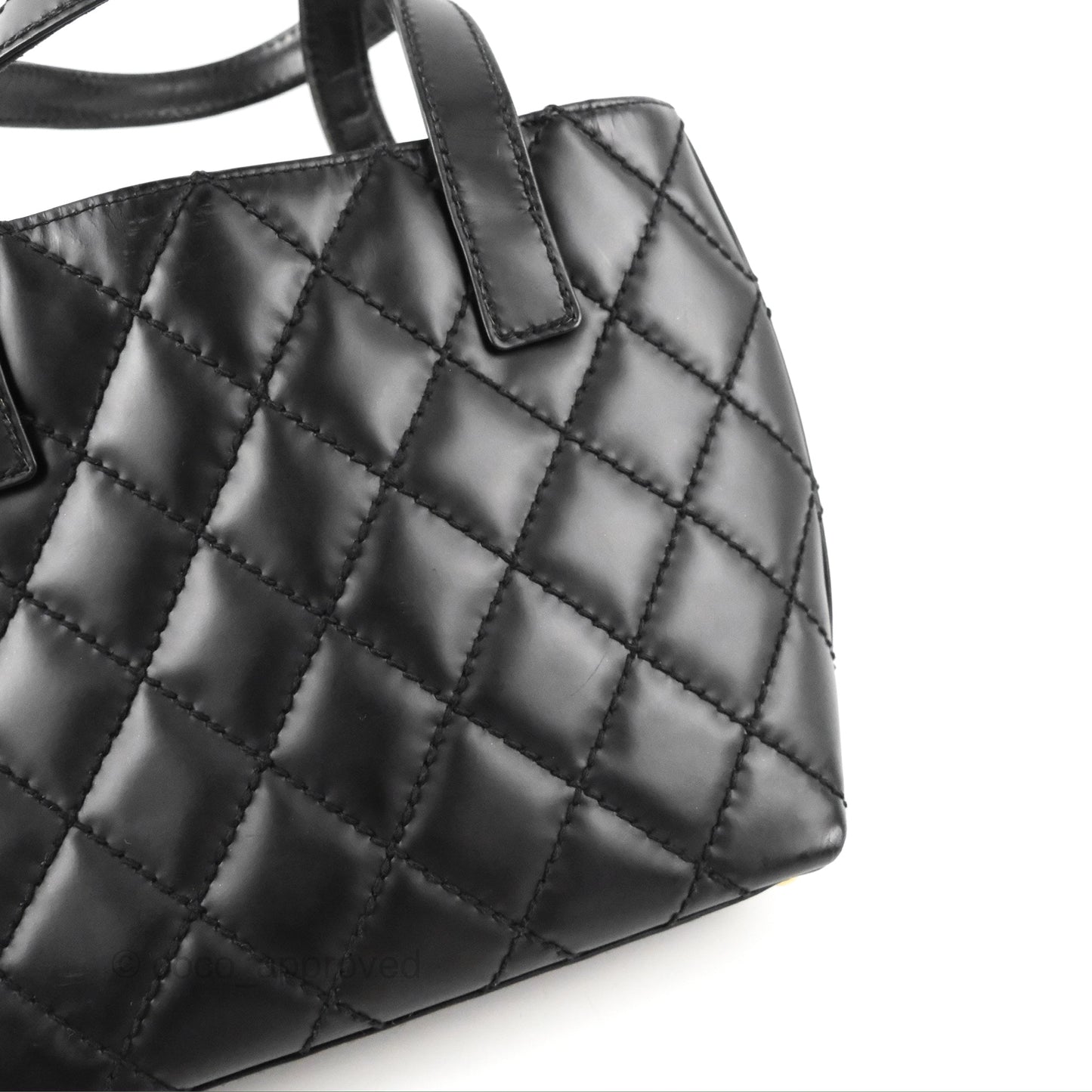 Chanel Vintage Quilted CC Tote Bag Matte Black Calfskin Gold Hardware