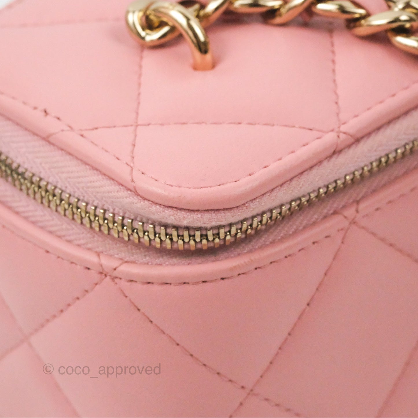 Chanel Resin Elegant Chain Vanity Case Pink Lambskin Gold Hardware