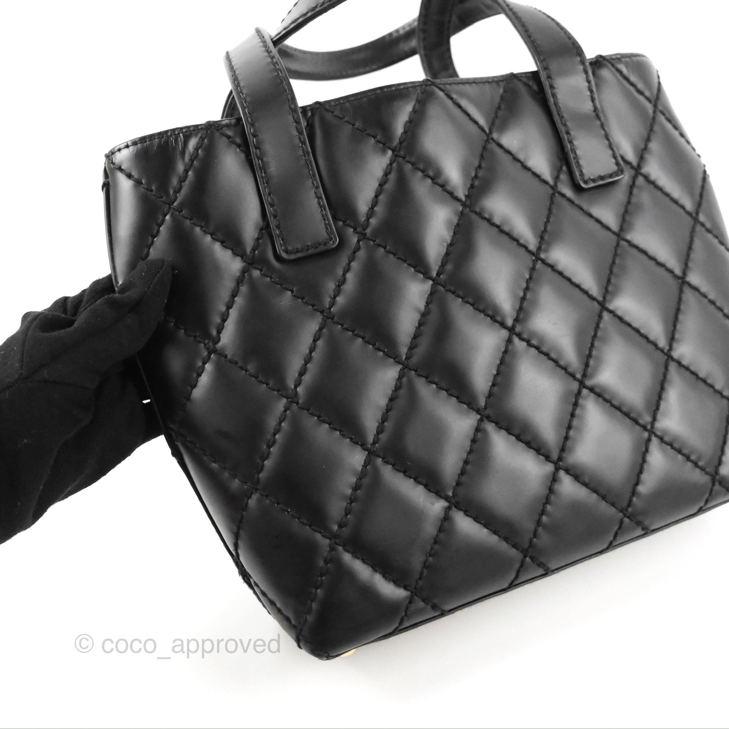 Chanel Vintage Quilted CC Tote Bag Matte Black Calfskin Gold Hardware