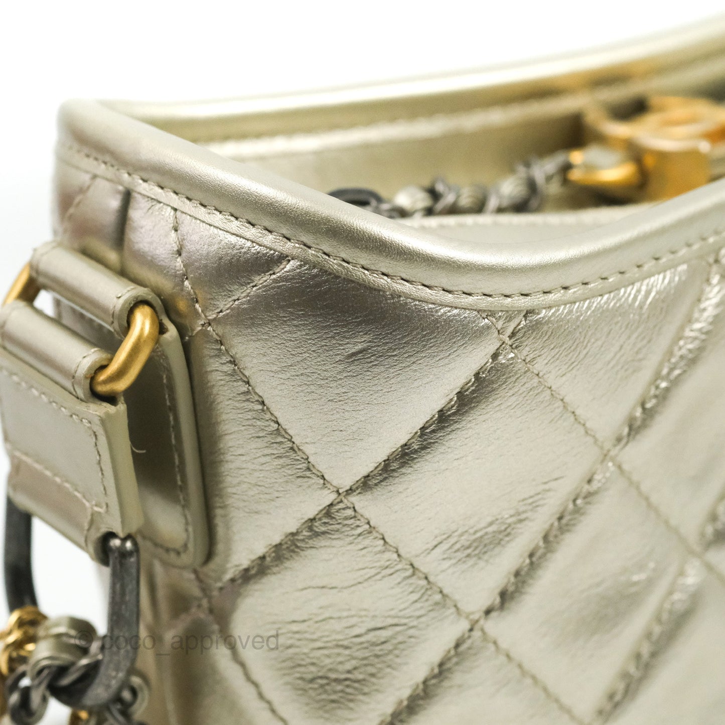 Chanel Quilted Small Gabrielle Hobo Metallic Pale Gold Aged Calfskin
