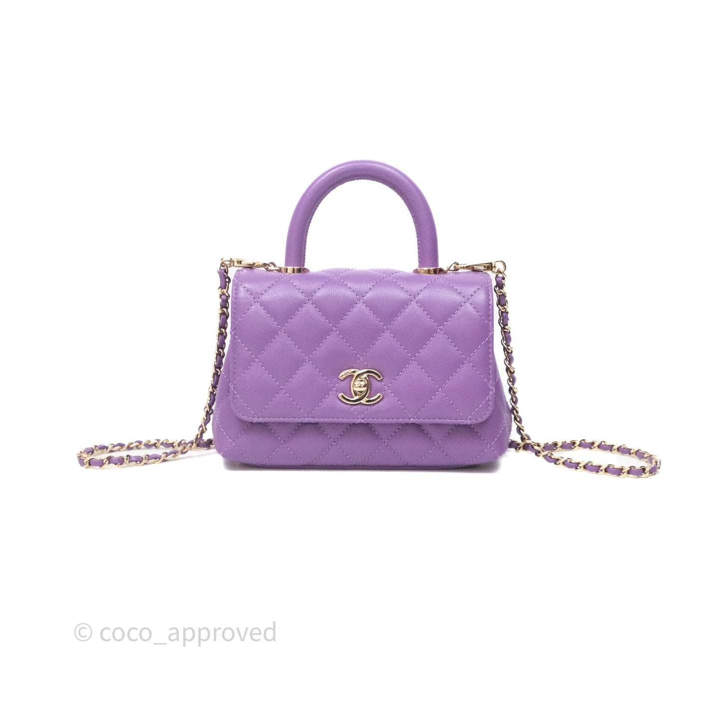 Chanel Mini Coco Handle Quilted Purple Caviar Gold Hardware