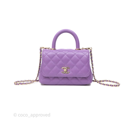 Chanel Mini Coco Handle Quilted Purple Caviar Gold Hardware