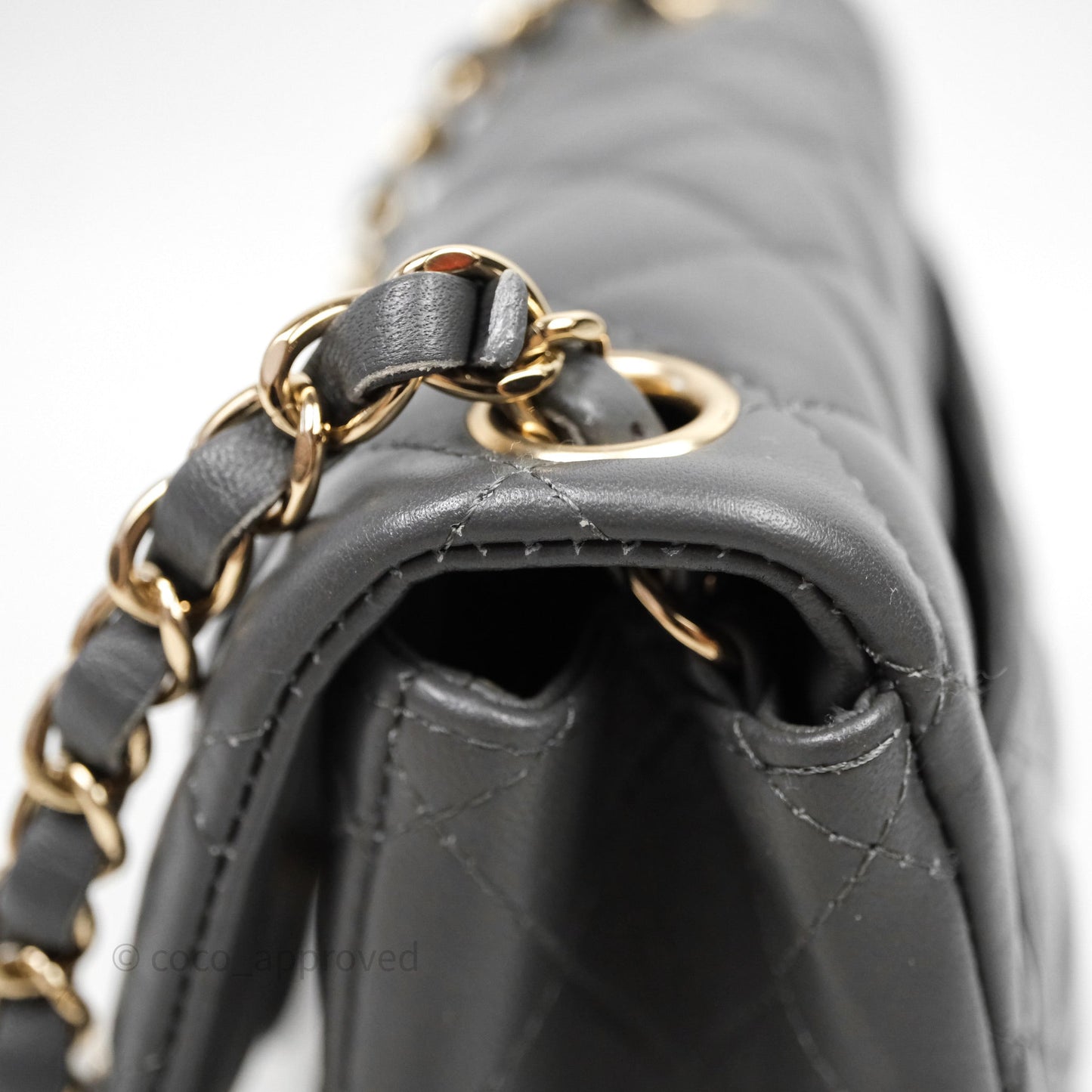 Chanel Mini Square Flap Quilted Grey Lambskin Gold Hardware