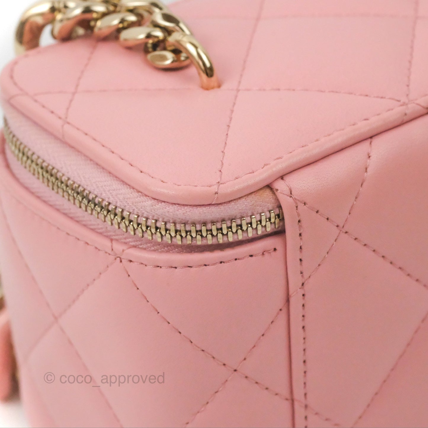 Chanel Resin Elegant Chain Vanity Case Pink Lambskin Gold Hardware